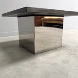 Set Peter Draenert stainless steel and stone coffee tables, 1970s