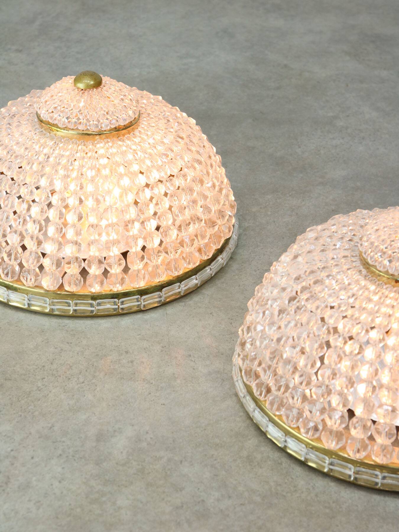 Mid-Century Czech Crystal and Brass Wall Lamp in Brass, 50s, set of 2