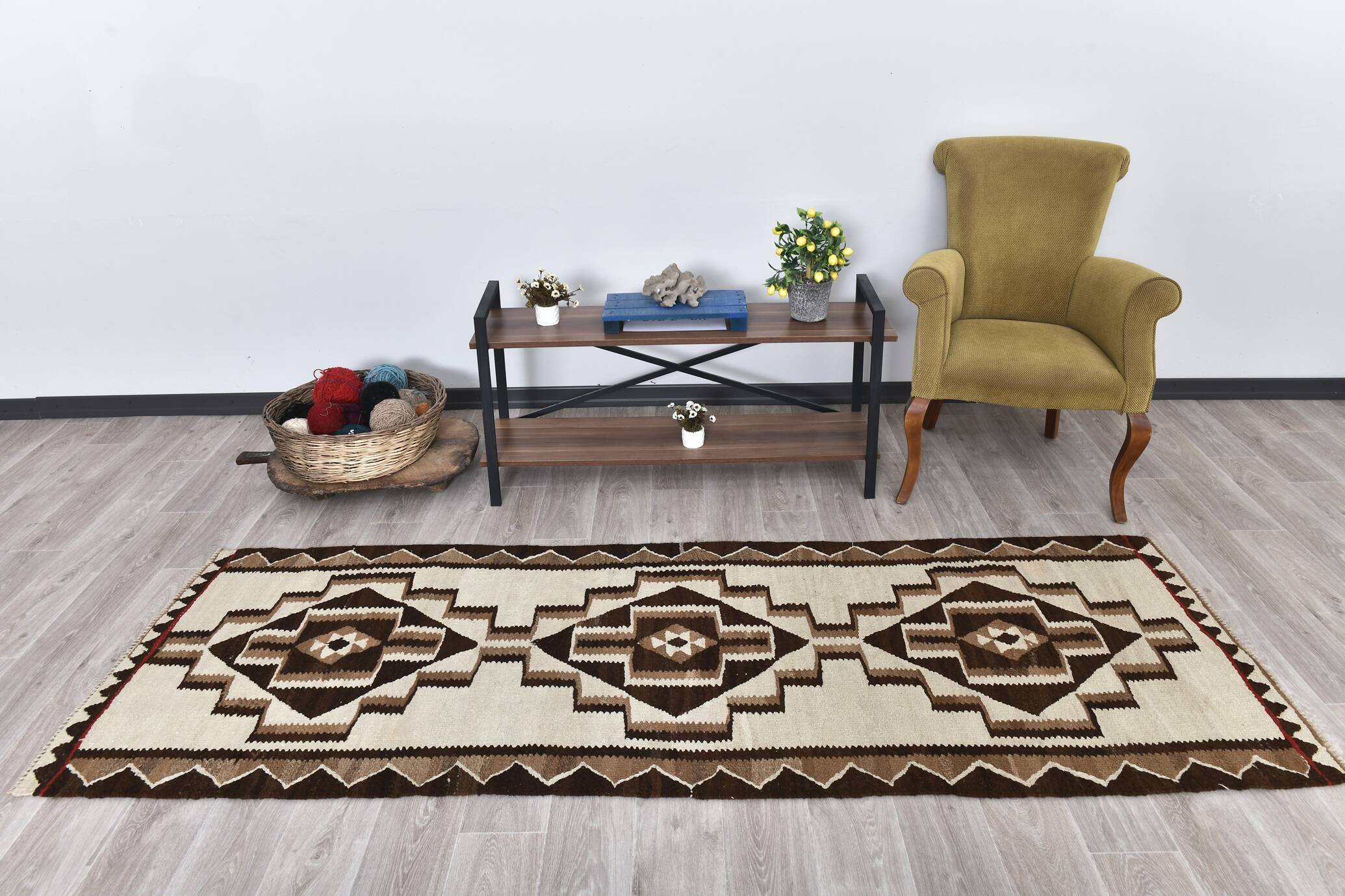 3x9 Brown Beige Persian Kilim Rug 89x269Cm SK 35148