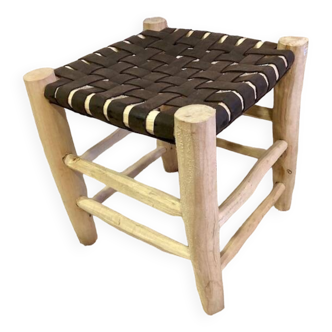 Stool with woven leather seat