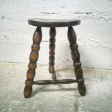 Turned wood tripod stool
