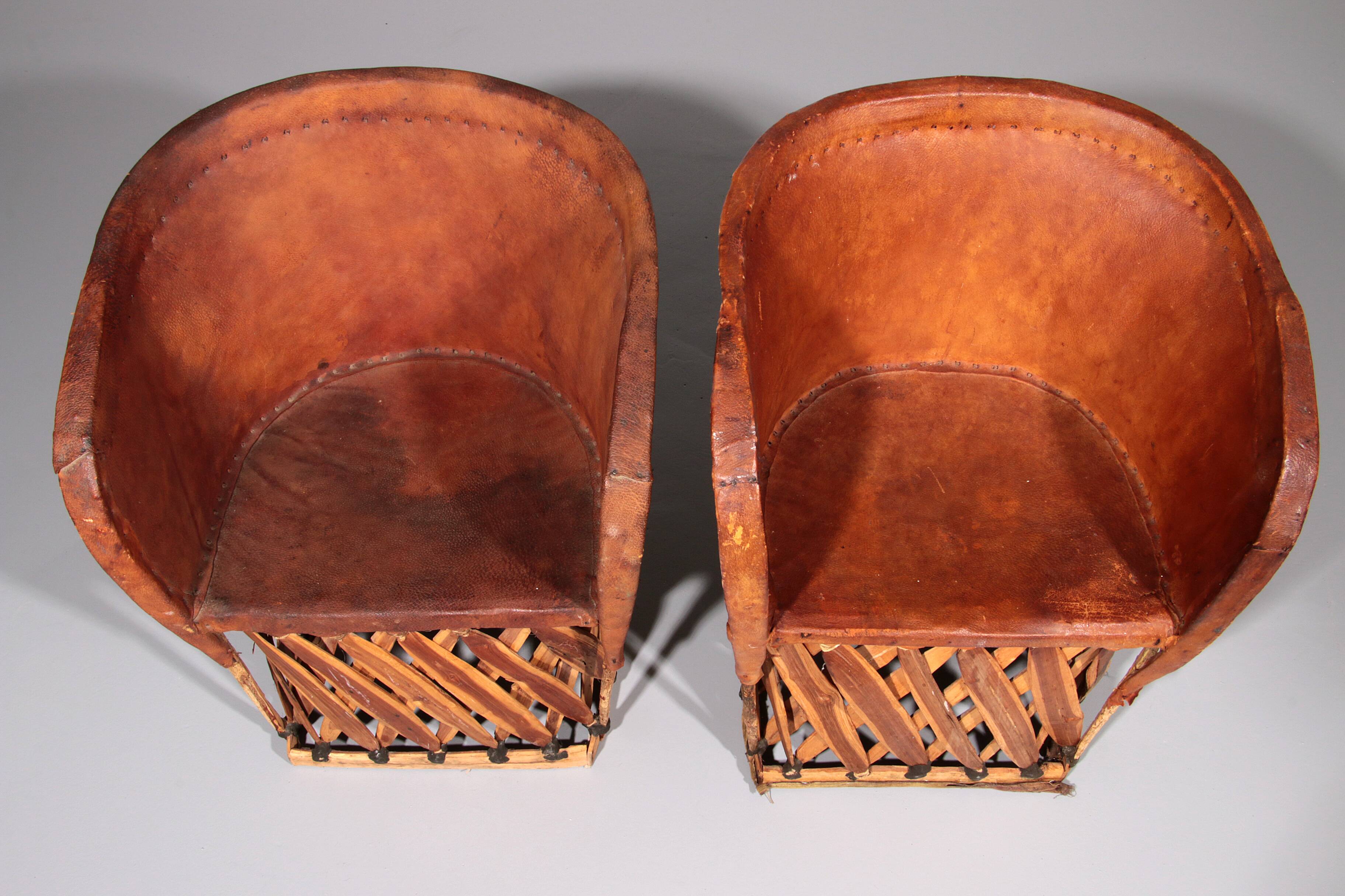 Folk art equipale ostrich chair leather mexico 1970s