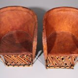 Folk art equipale ostrich chair leather mexico 1970s