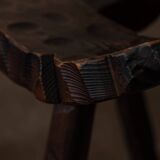 Spanish brutalist tripod chair in carved solid wood