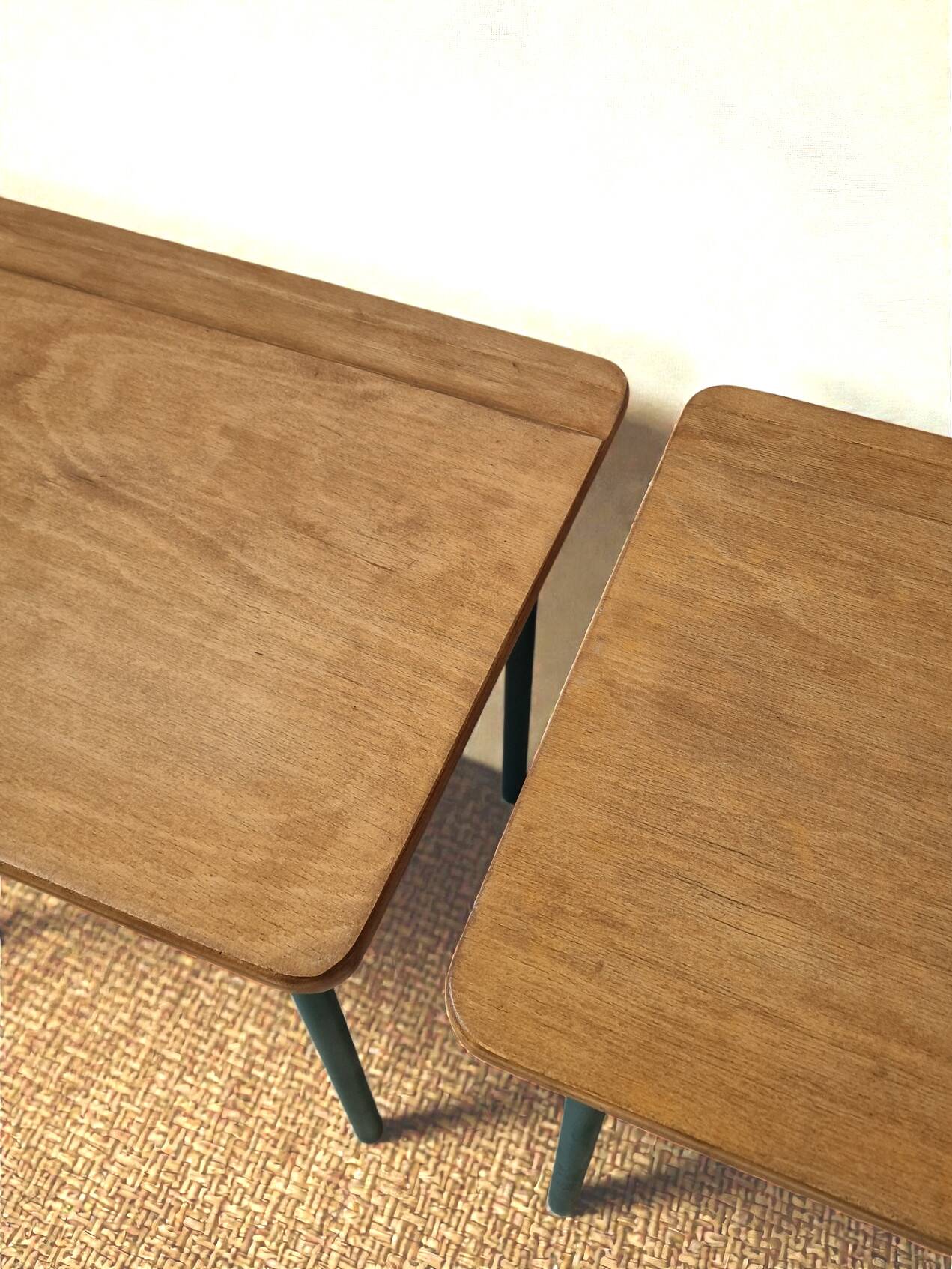Pair of vintage wood and metal bedside tables