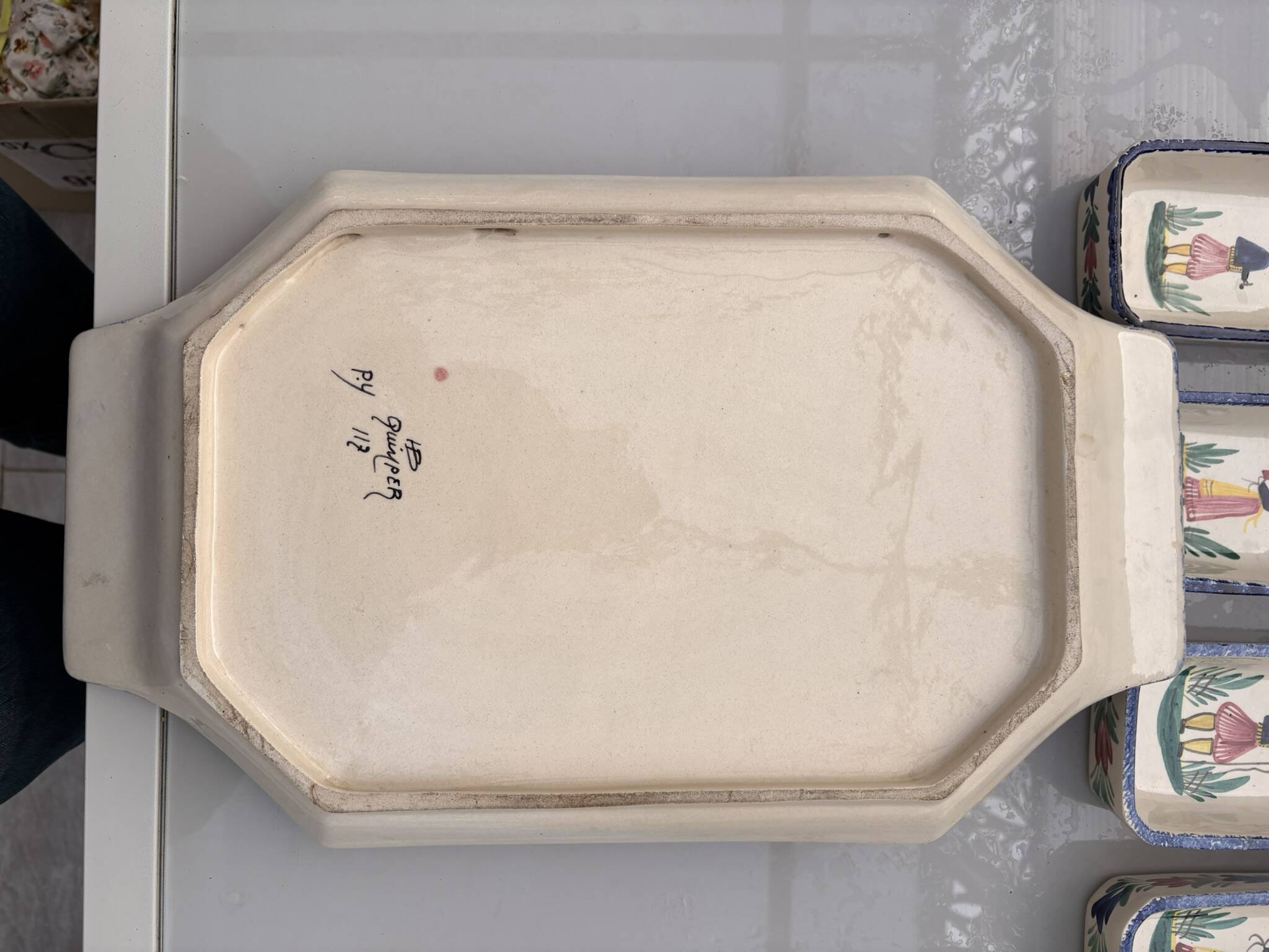 Old dish servant tray ramekin earthenware ceramic henriot quimper bl