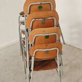 Set of 4 metal and wood school chairs, former Czechoslovakia, 1960.