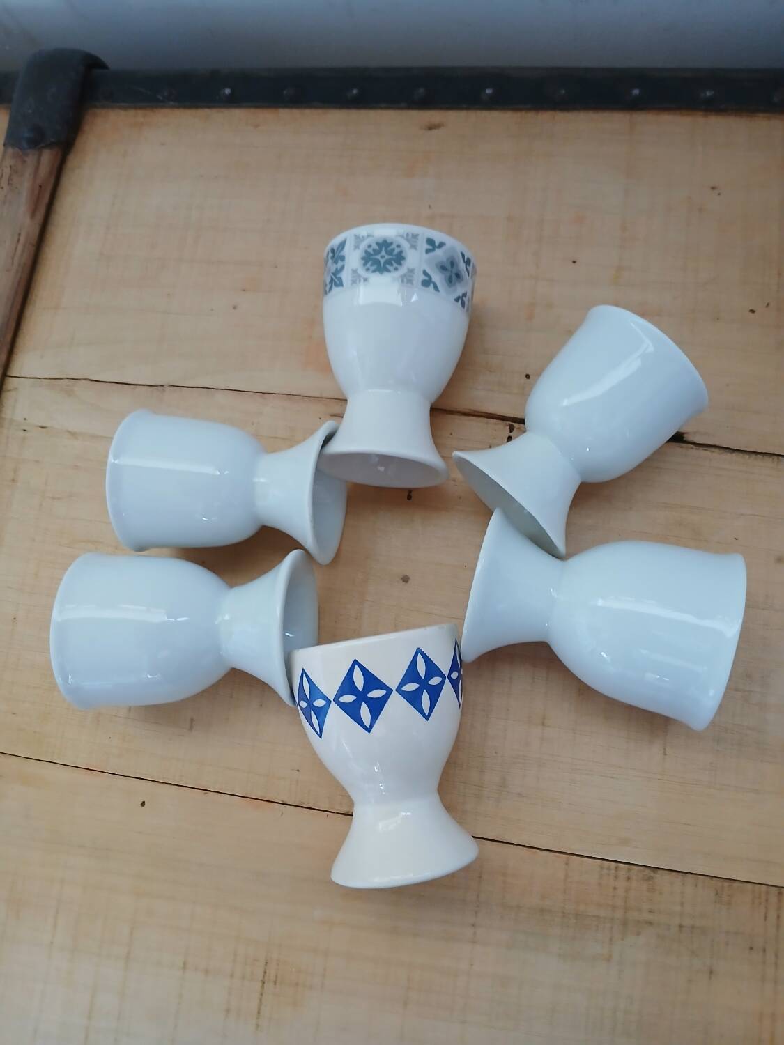 6 mismatched antique egg cups