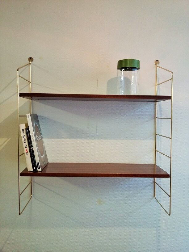 Shelf wall brass and wood vintage