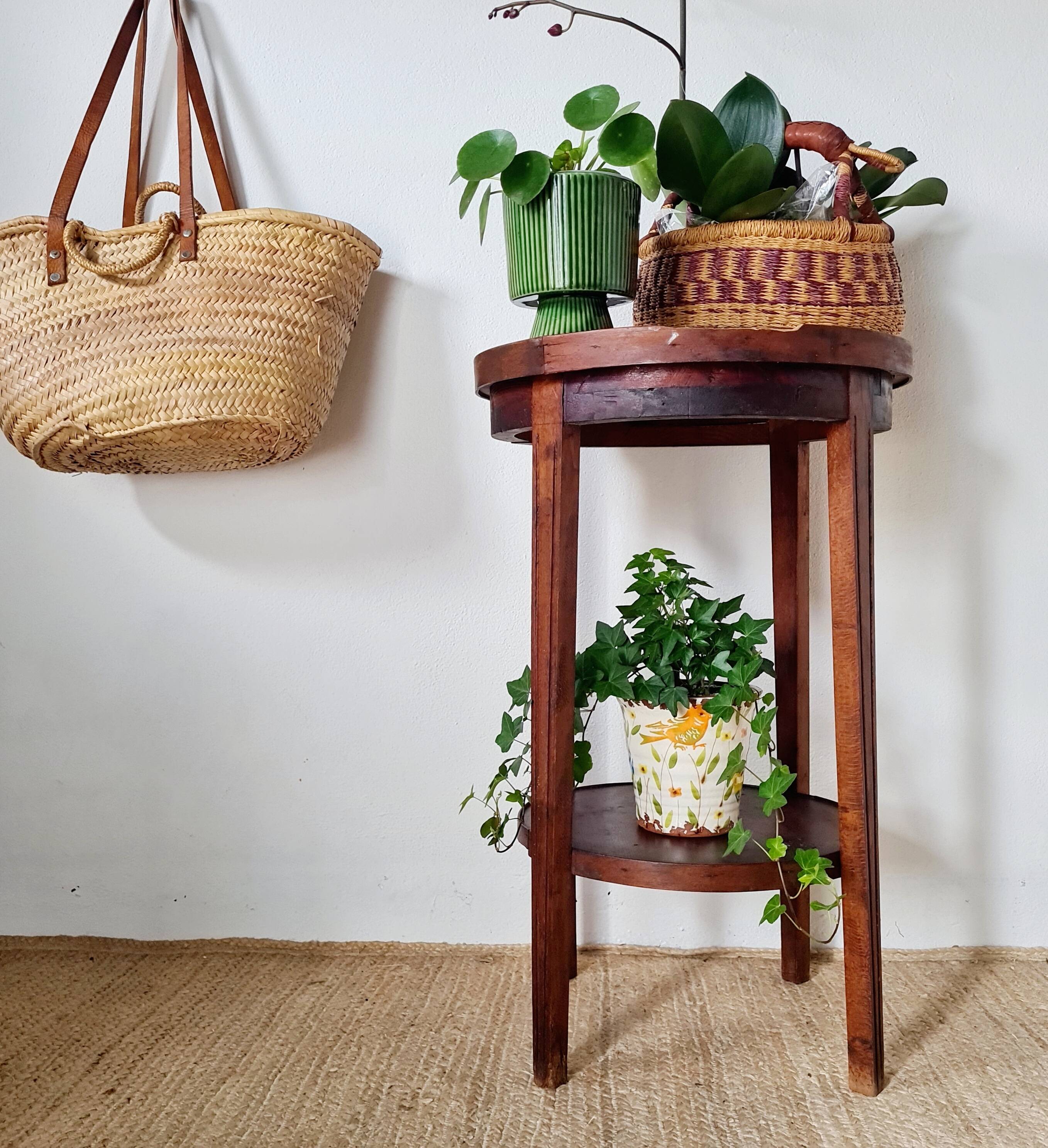 Table ancienne double plateaux ronds, sellette ou porte-plantes
