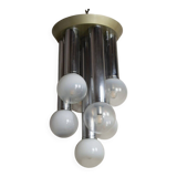 Chandelier with 7 lights in frosted glass, Italy, 1970s