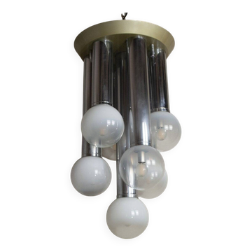 Chandelier with 7 lights in frosted glass, Italy, 1970s