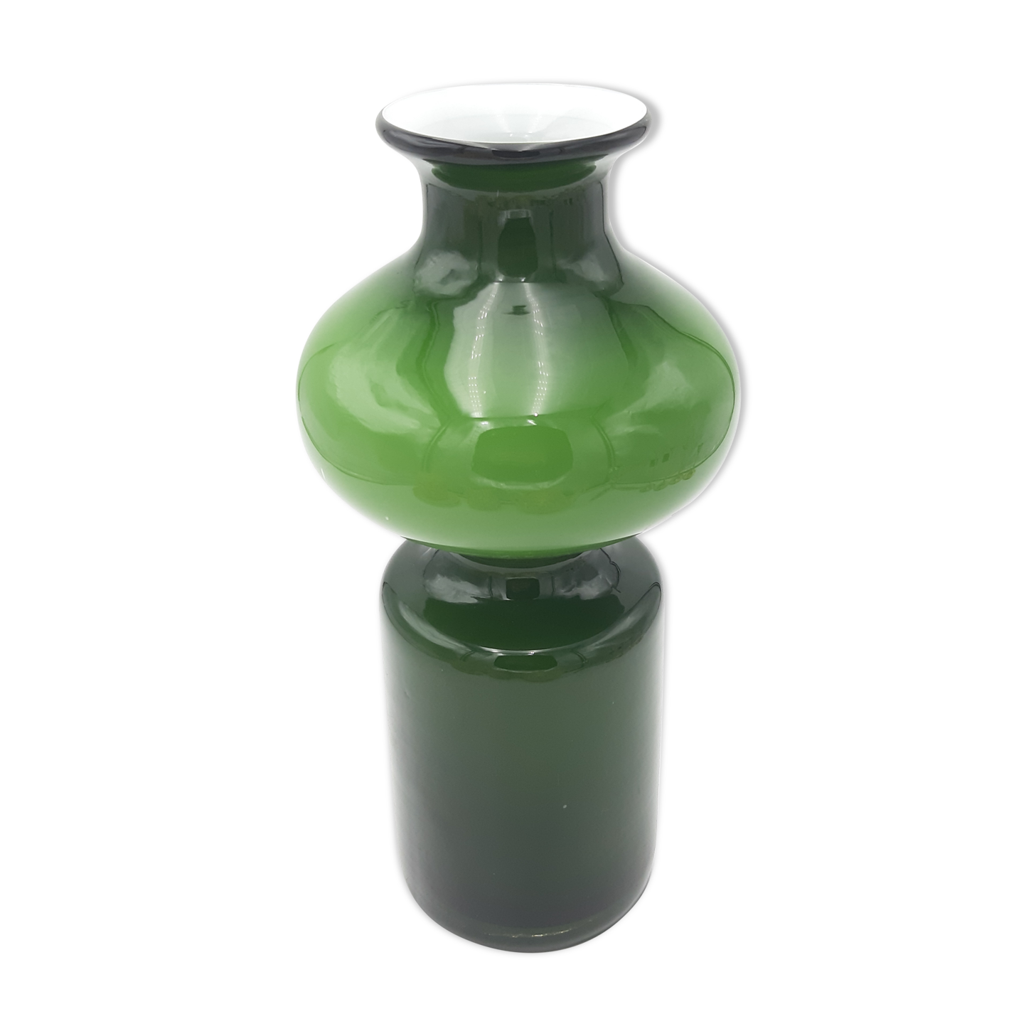Scandinavian vase green and opaline white