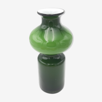 Scandinavian vase green and opaline white
