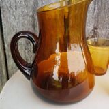 Old orangeade service blown glass carafe + 5 vintage verico glasses #a680