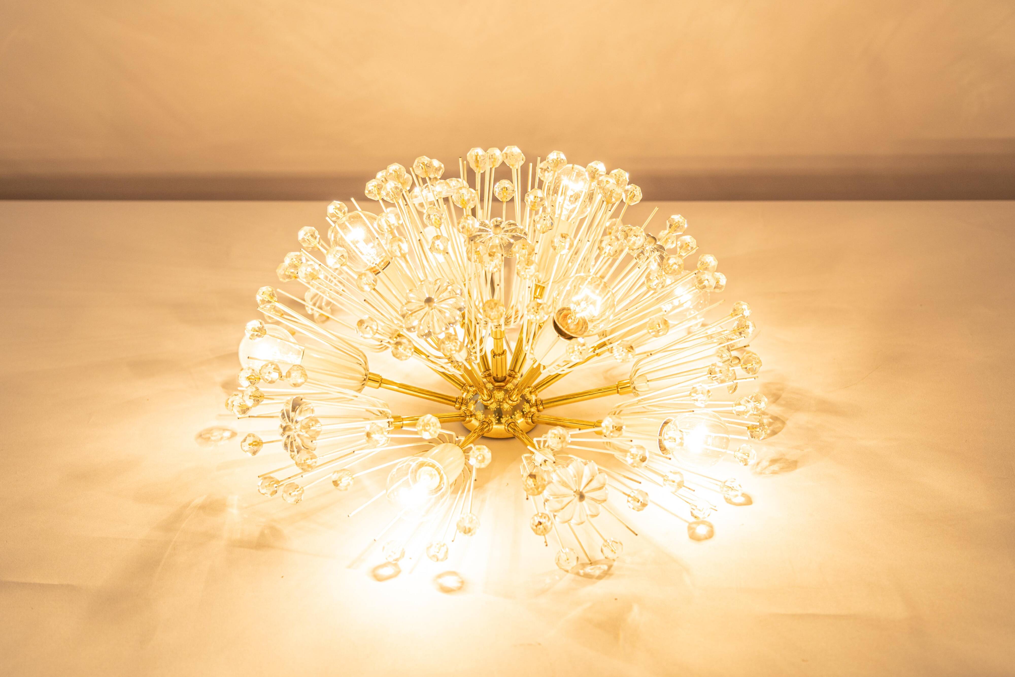 Star Ceiling Light in Brass and Crystal by Emil Stejnar, Austria, 1960s