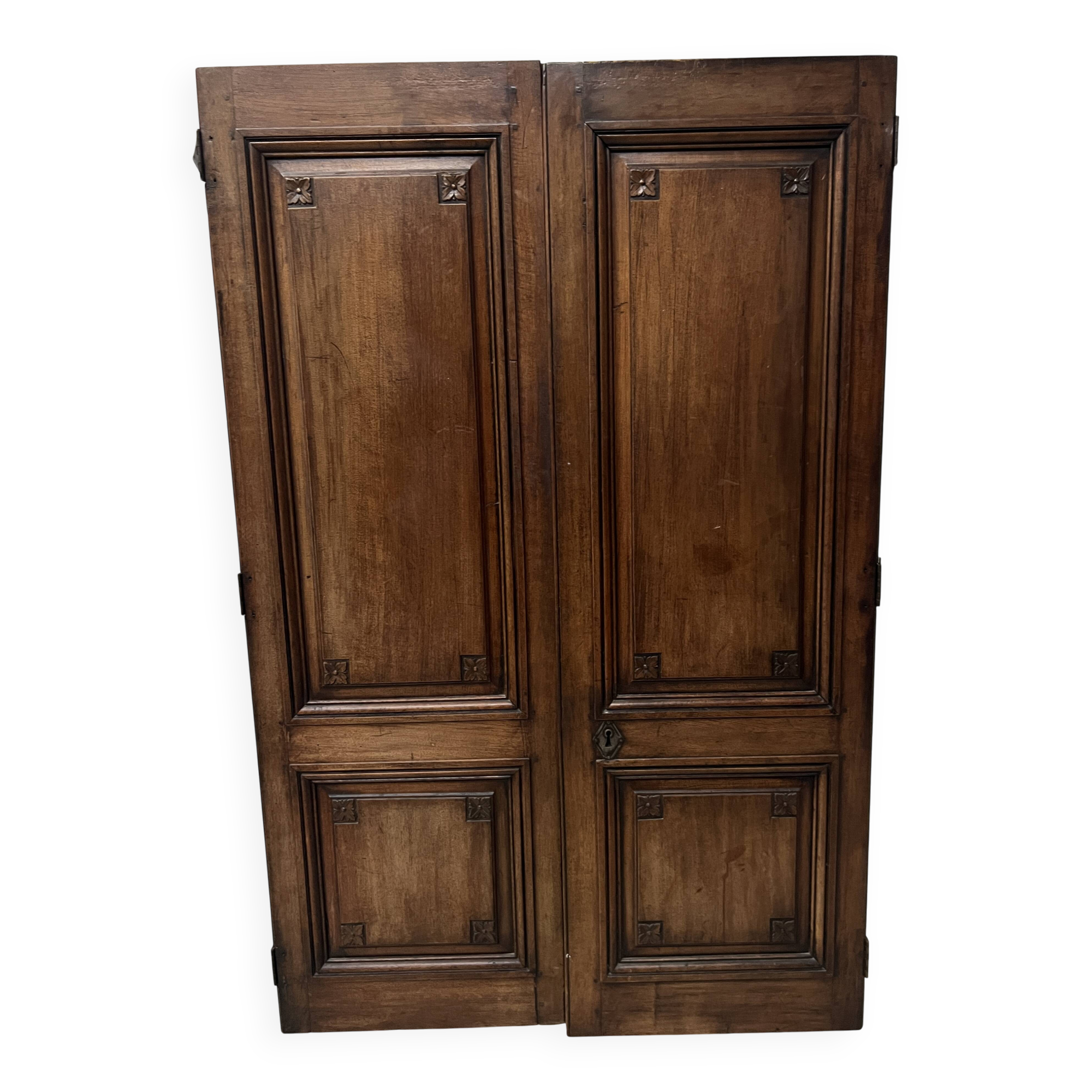Pair of 18th-century solid walnut double-panel doors