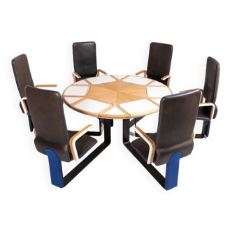 Unique Danish Design table with fixed armchairs from Peter Karpf, 1980's