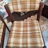 Pair of 70's wooden and tweed chairs