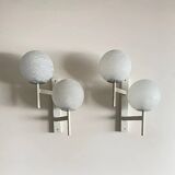 Mid-Century Modern double globe wall light in cracked opaline glass, Switzerland 1960s