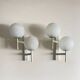 Applique murale double globe Mid-Century Modern en verre opalin craquelé, Suisse 1960s