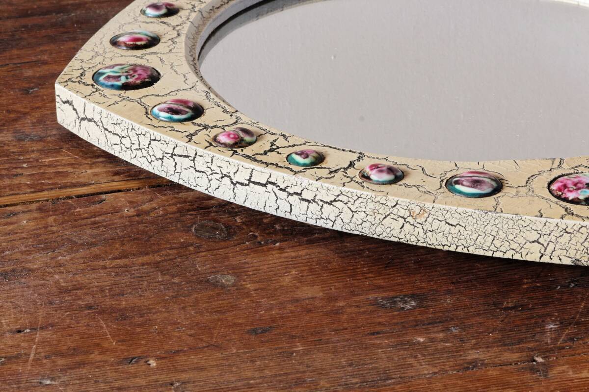 Modernist mirror, J Capo Enamels, wood and enamel