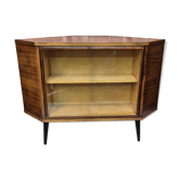 Rare Mid-Century Modern Walnut Corner Bar Cabinet with Revolving Carousel -