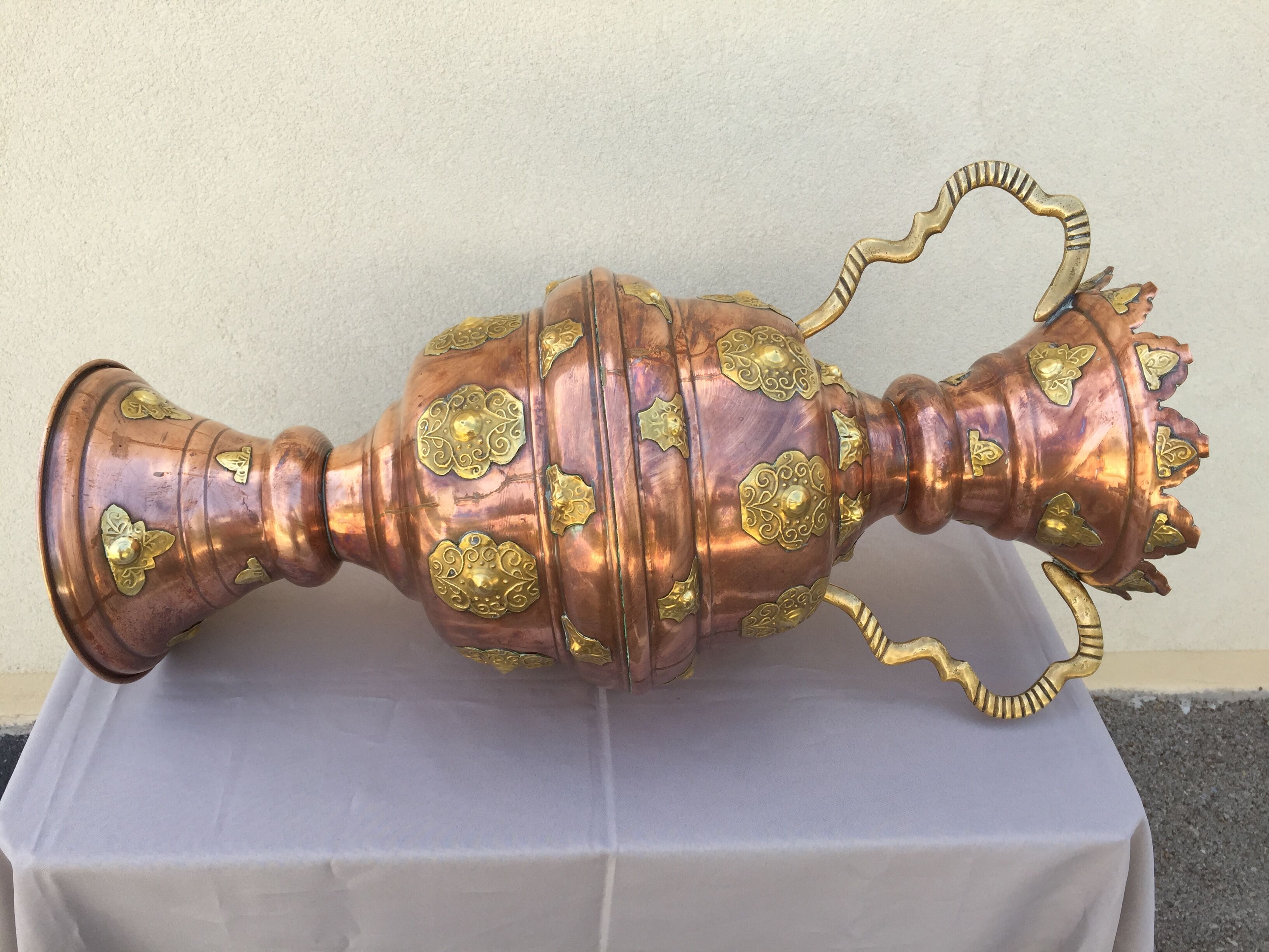 Red and yellow copper amphora oriental moorish art decoration