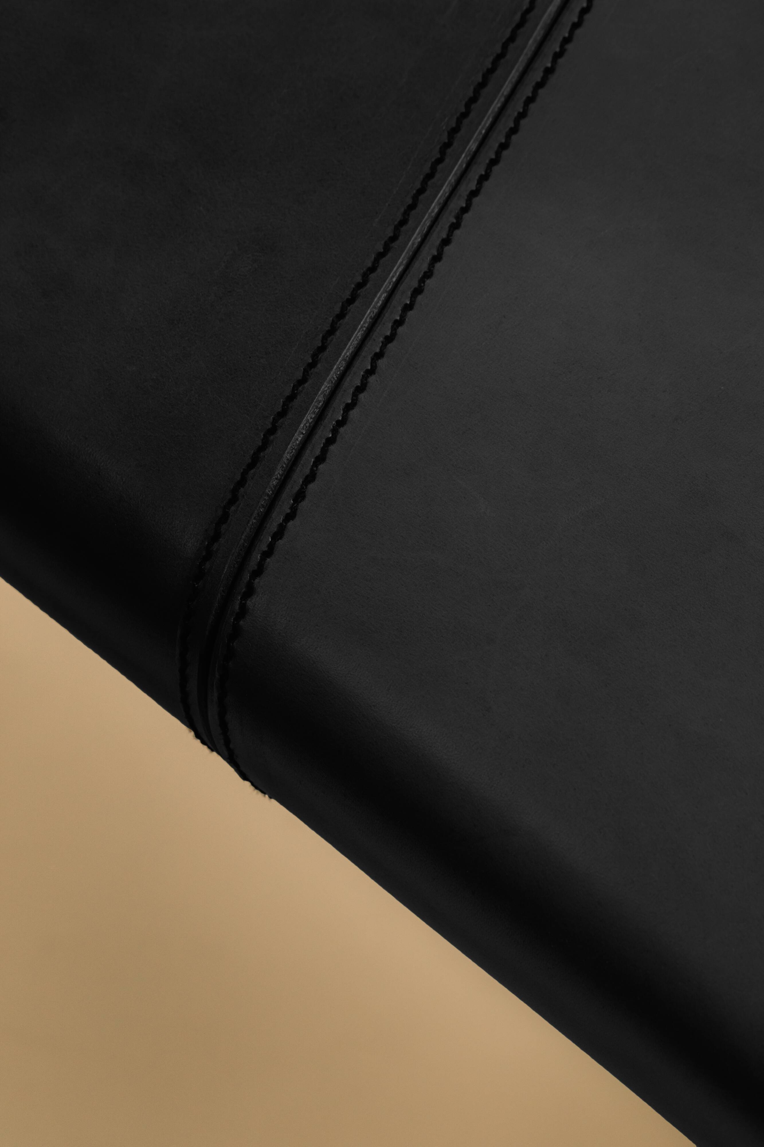 Maërl SEPIA bench, ebonized chestnut and black leather.