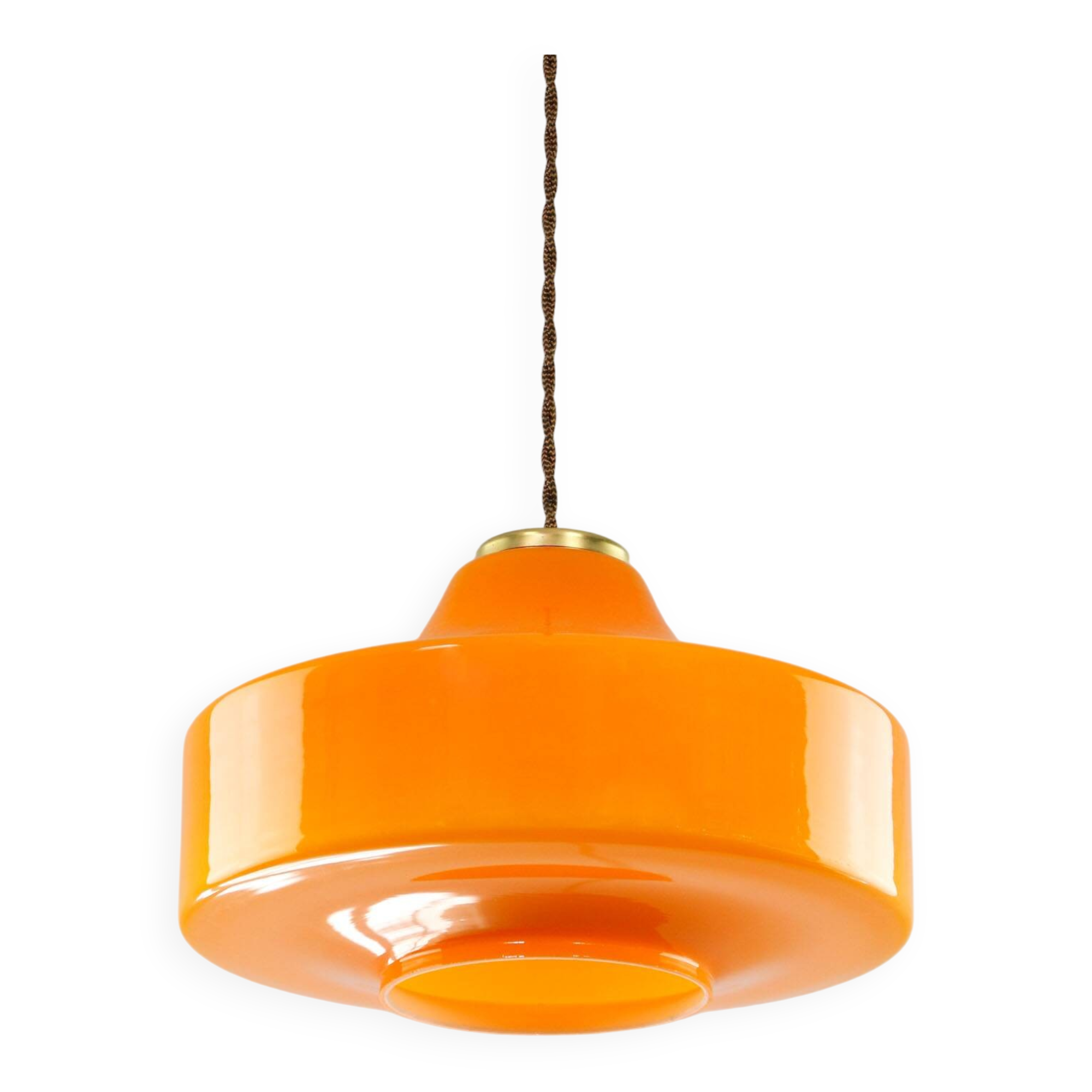 Mid-Century Italian Orange Glass & Brass Pendant Lamp