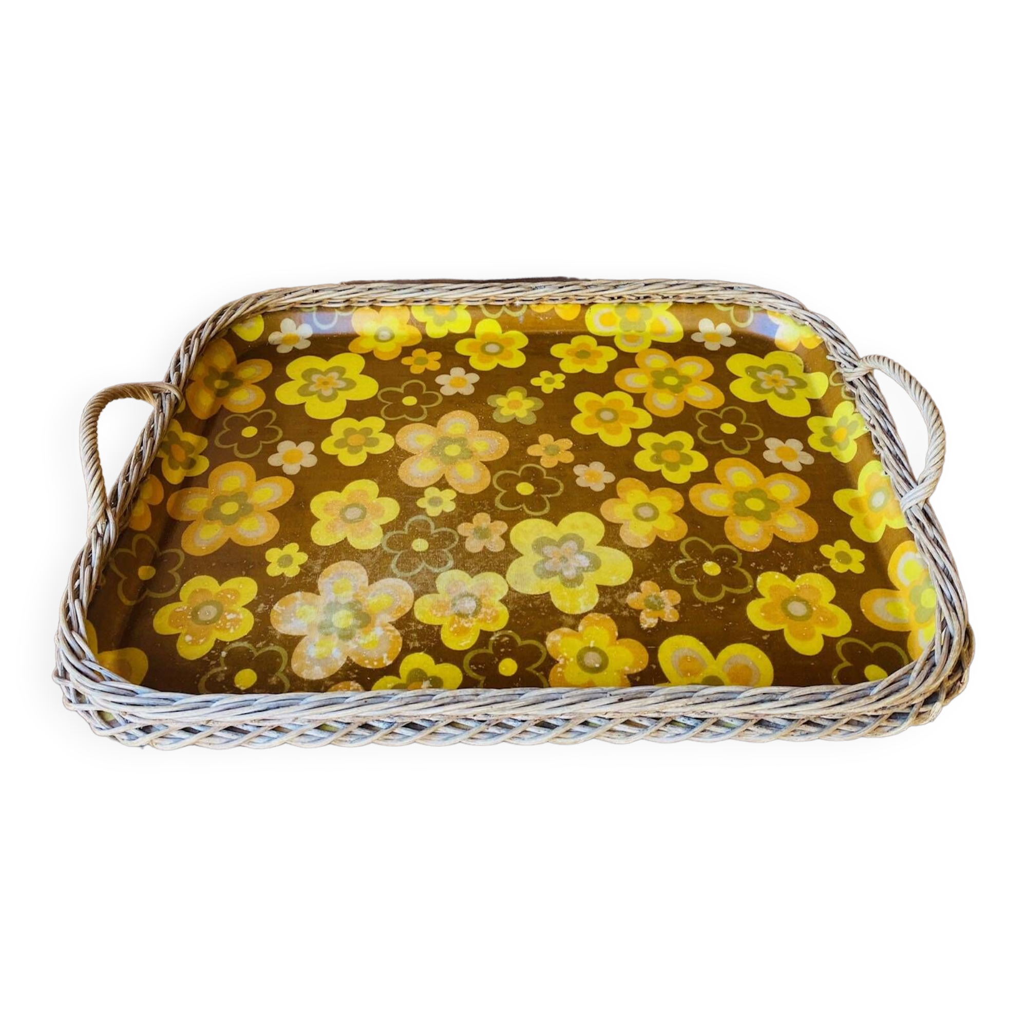 Vintage woven rattan tray