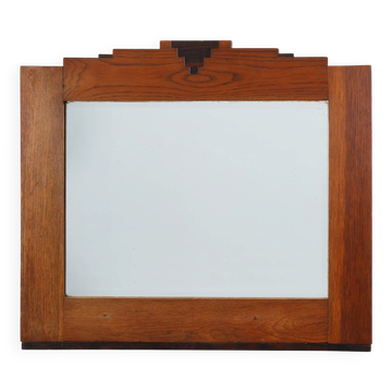 Miroir en chêne massif dans le style de l'École d'Amsterdam, Pays-Bas vers 1915