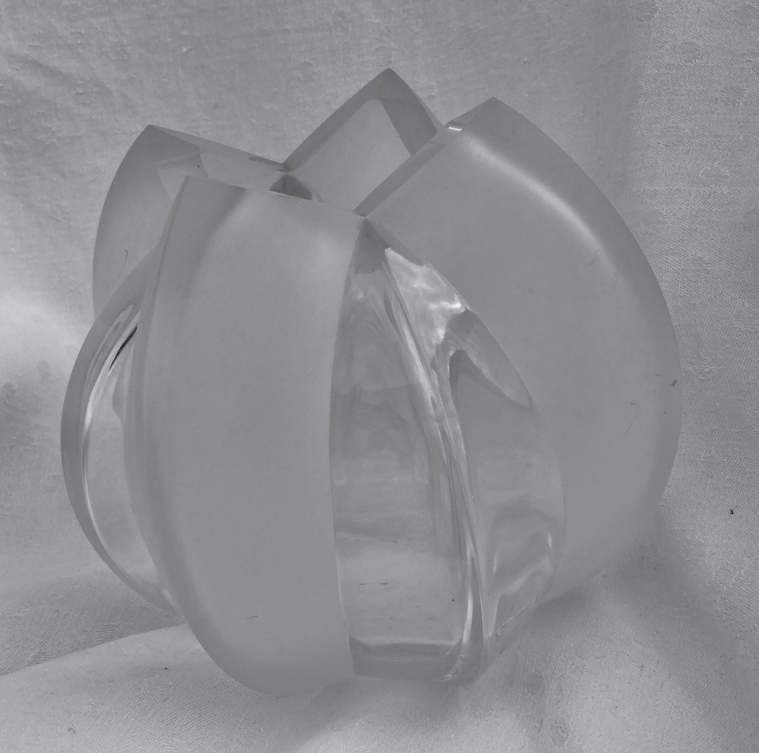 Polylobed crystal vase, partly satin-finished, art glass vintage design, 70s