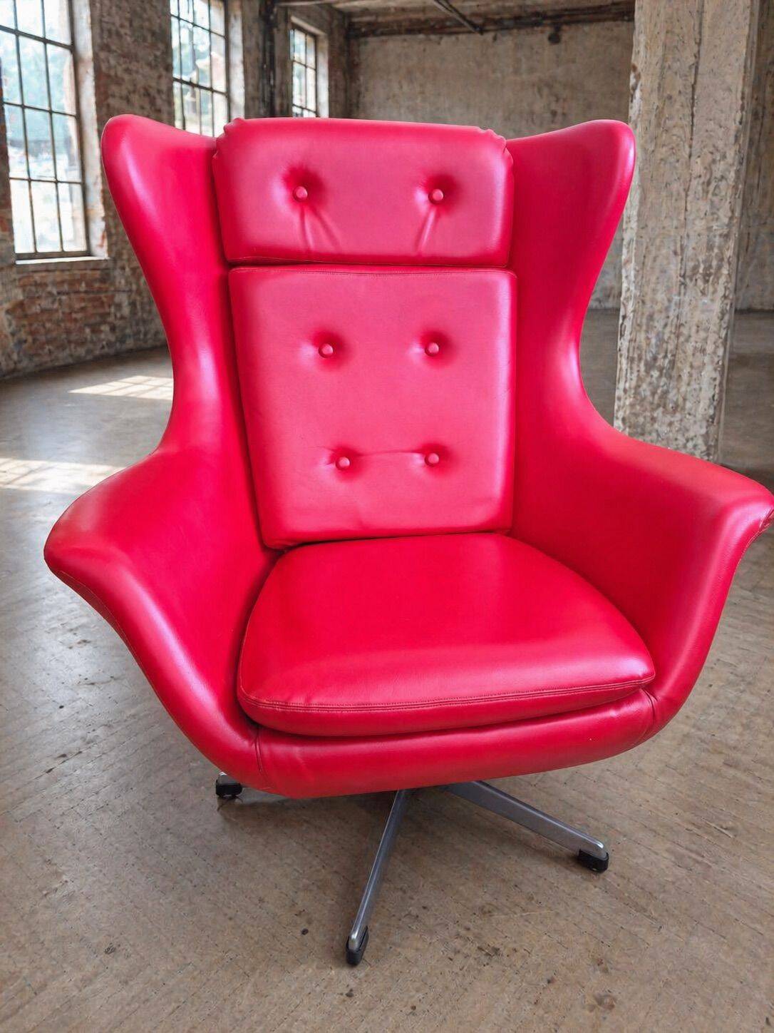 Pair of high-back swivel lounge chairs Scandinavian modern leather & aluminium by UP Závody Rousínov 1960s Czechoslovakia