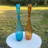 Pair of glass bottles of Empoli made in Italy 1960
