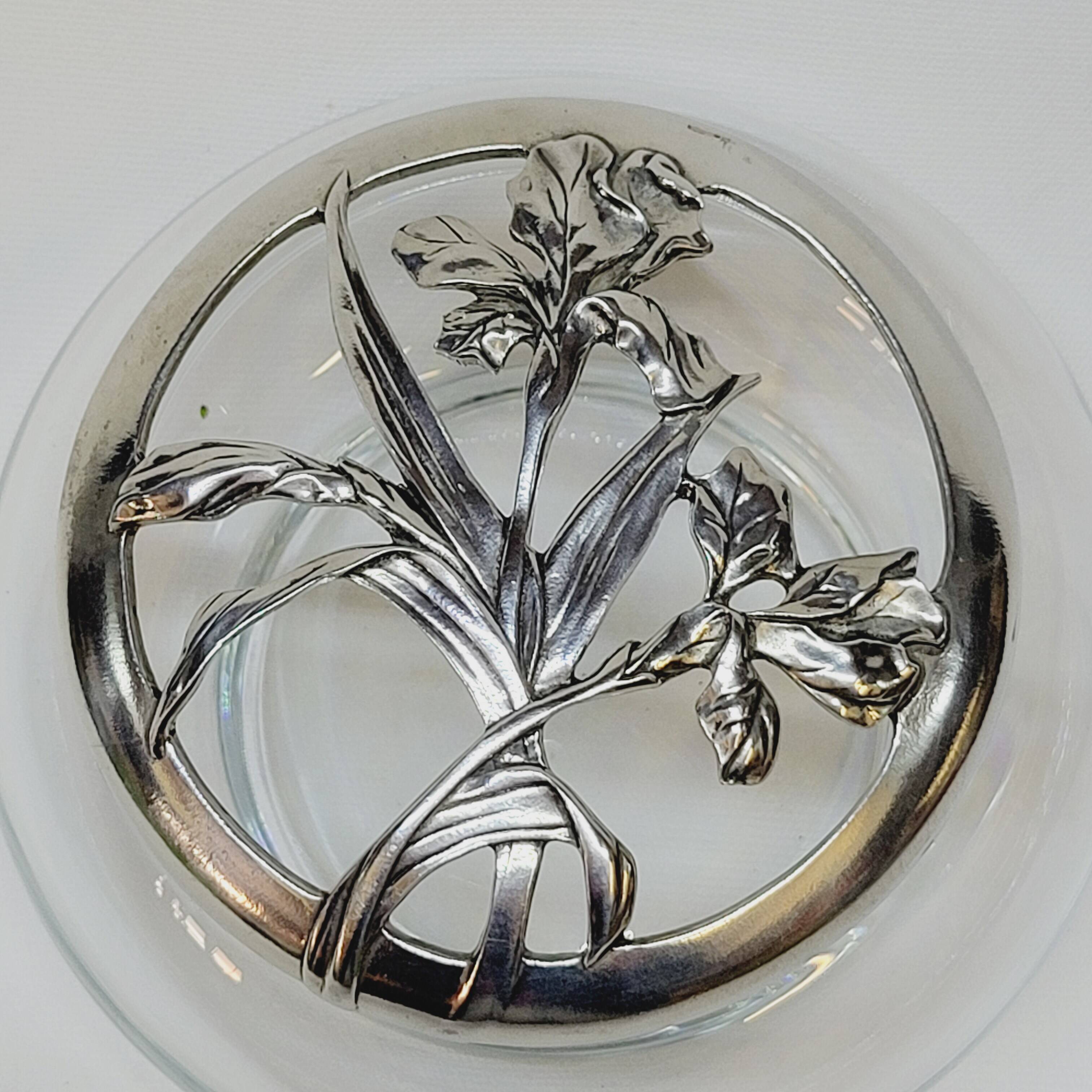Iris 1989 Seagull Pewter Lidded Glass Potpourri Container