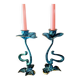 Pair of patinated greenish-blue bronze candlesticks Art Nouveau style