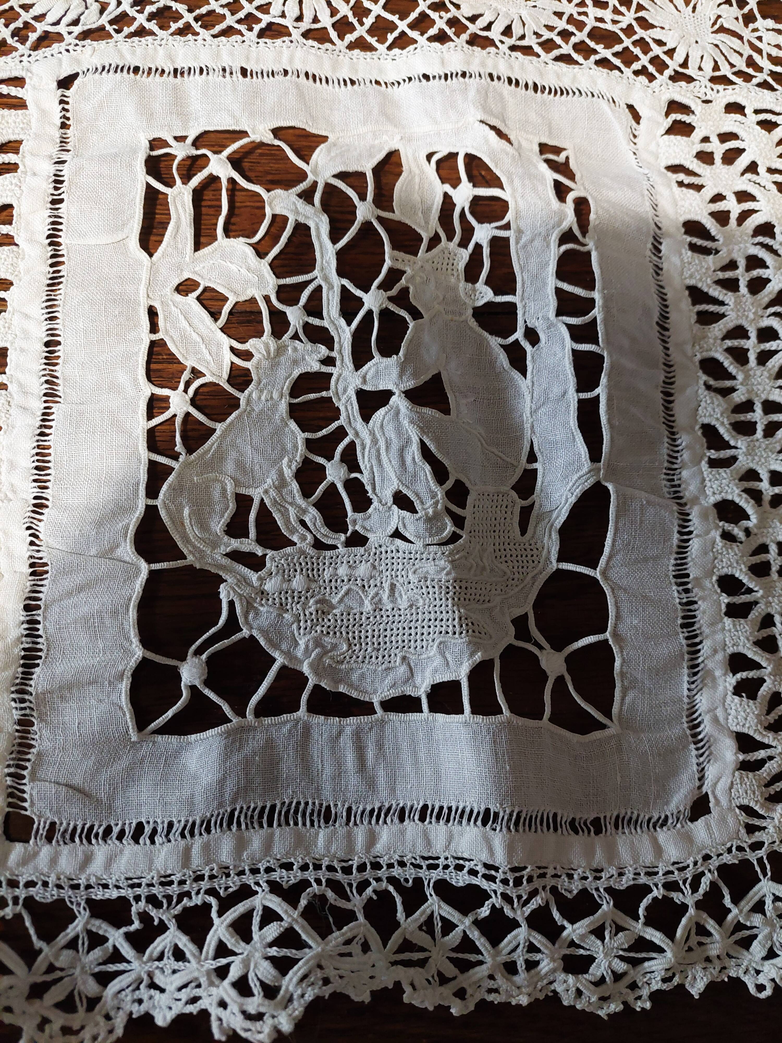 White cotton lace embroidery shelf or fireplace border