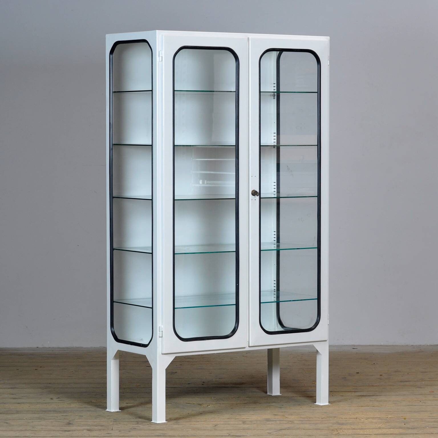 Vintage Iron And Glass Medical Cabinet, 1970’s