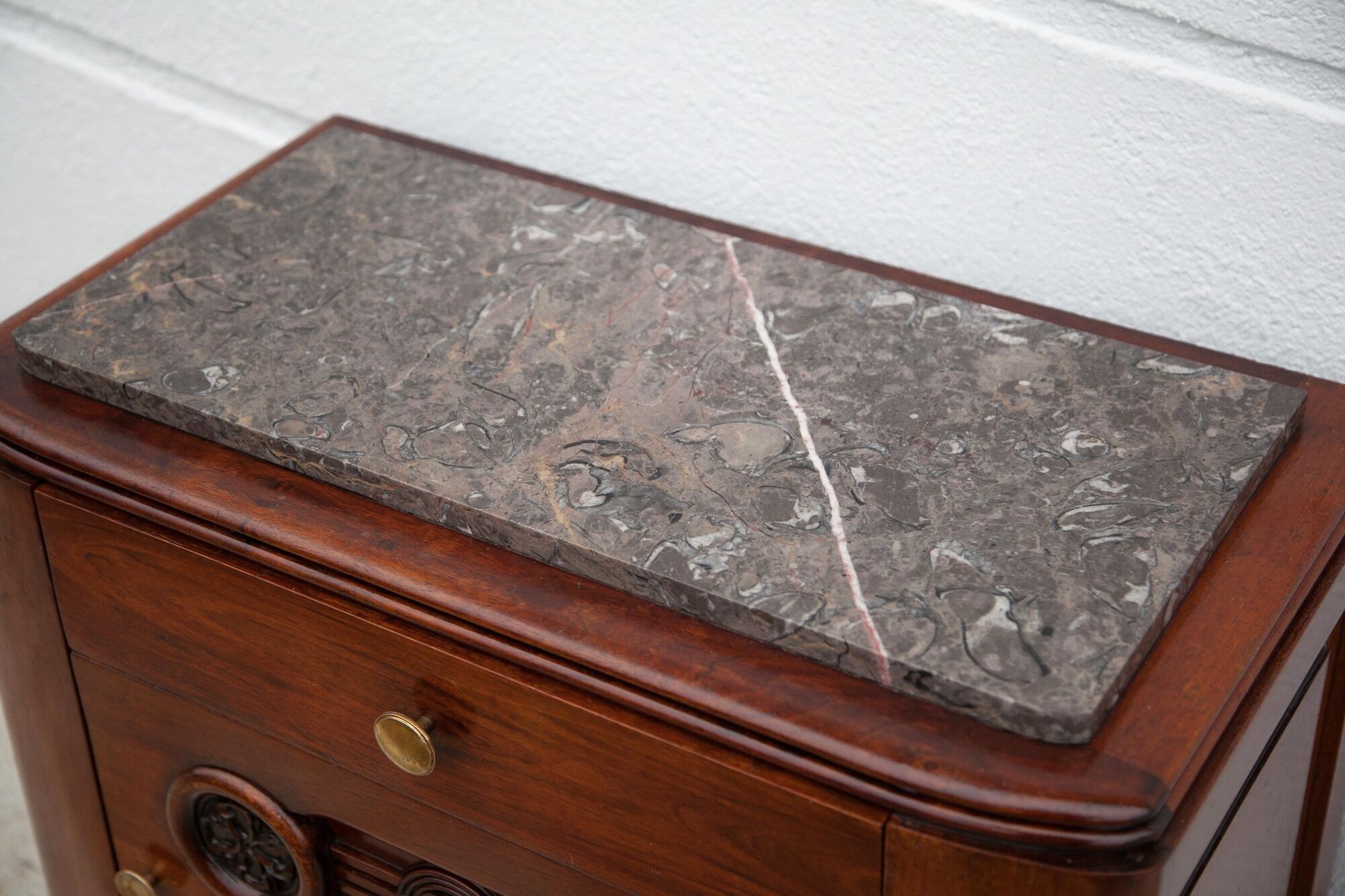 Art Deco bedside table, wood and marble deco nightstand, end of sofa, art deco