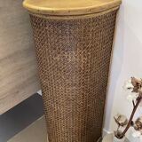 Wooden and cane storage basket with lid