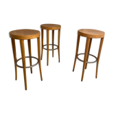 Set of 3 bar top stool in wood and metal Swiss design Year 50