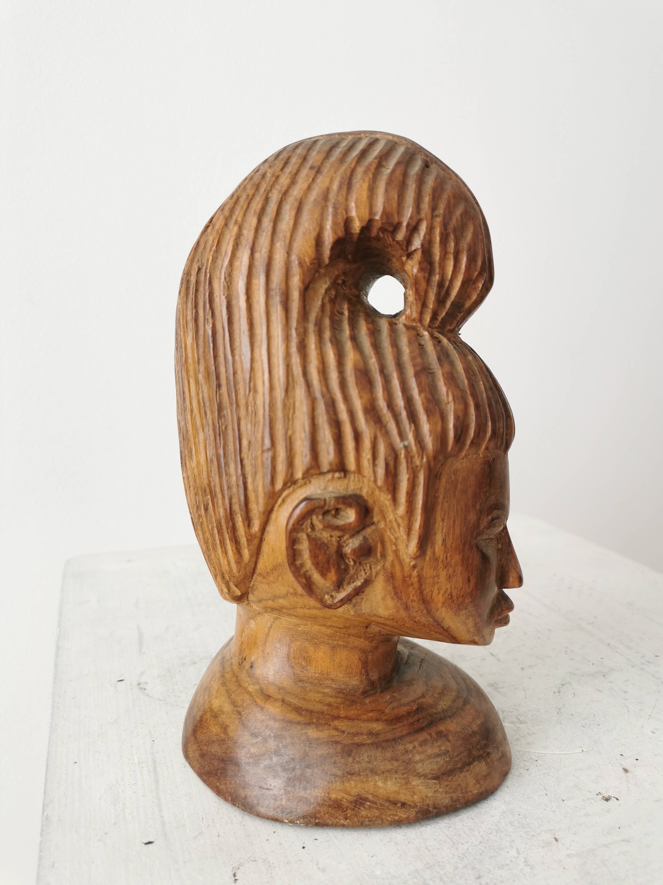 Hand Carved African Ebony Woman Bust: Vintage Tribal Sculpture