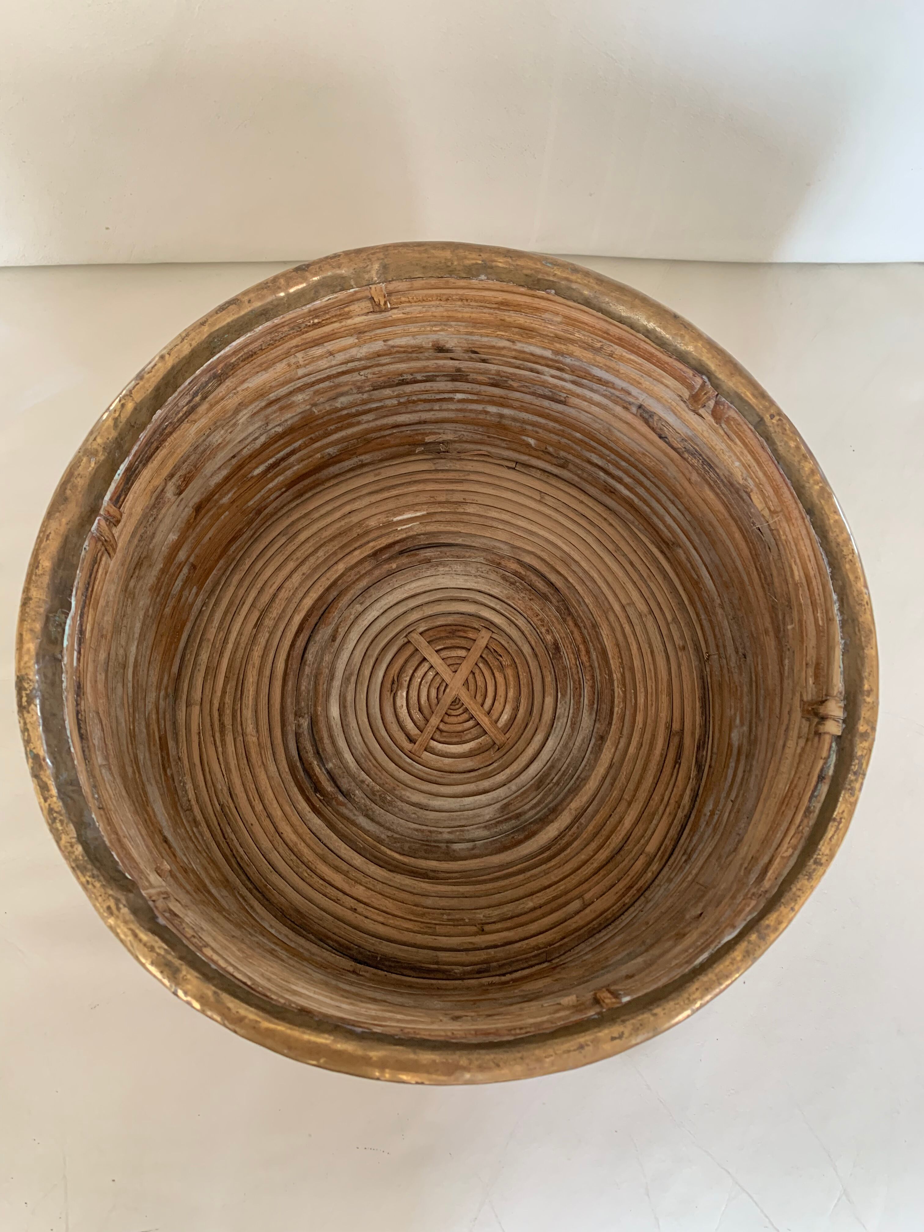 Rattan and brass basket