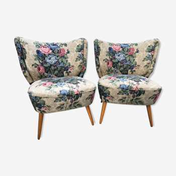 Pair of vintage floral cocktail armchairs