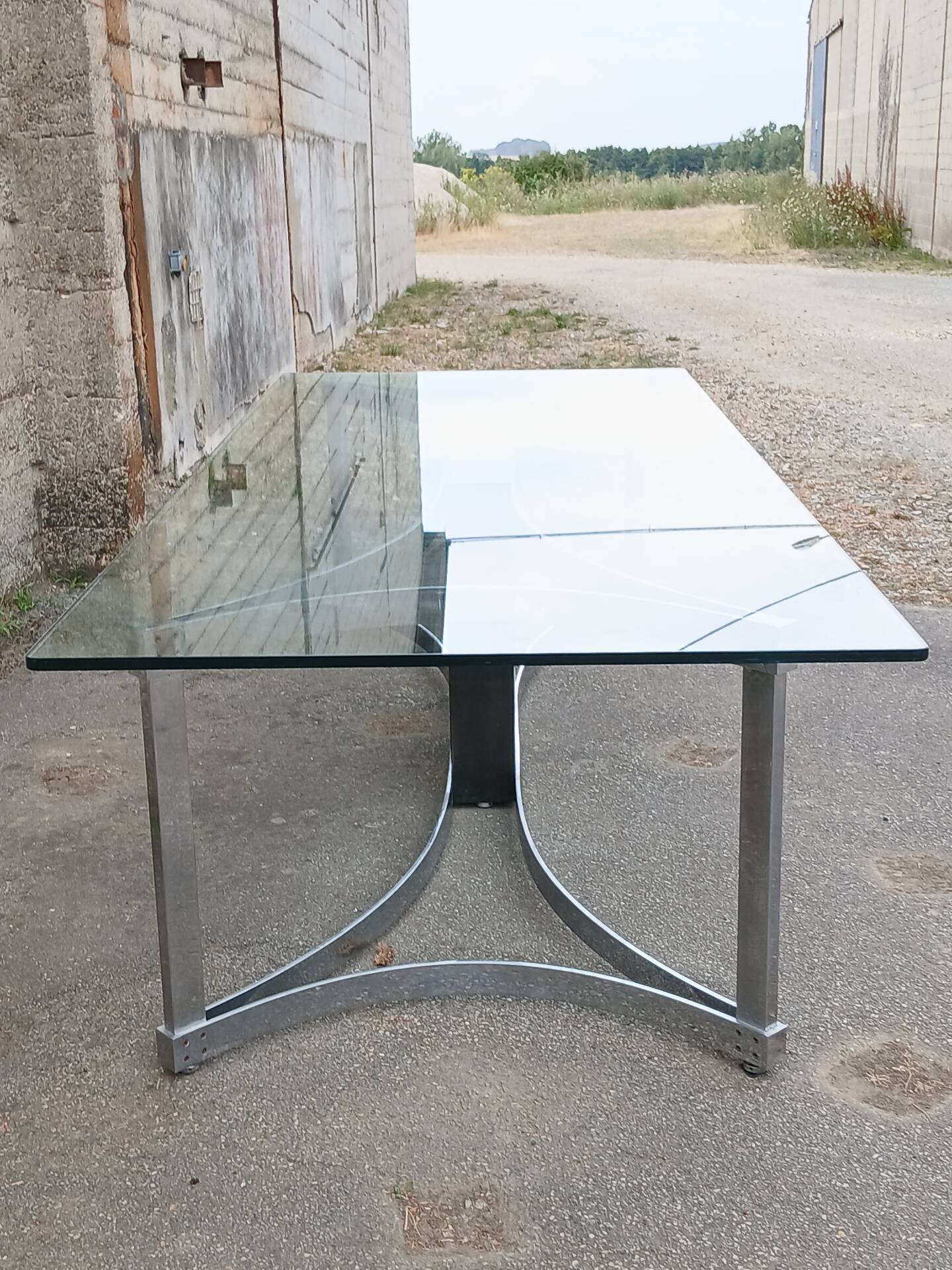 1970s glass and chrome table, 300 cm, for 12 people.
