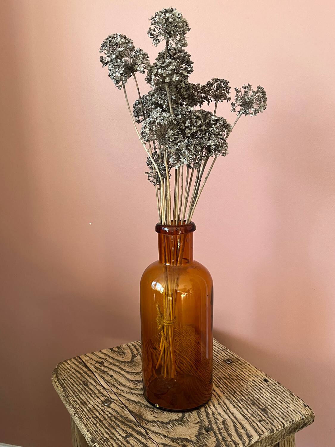 Amber glass bottle vase