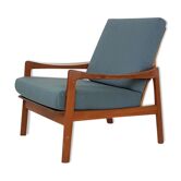 Fauteuil danois en teck et tissu, fabriqué au Danemark dans les années 1960