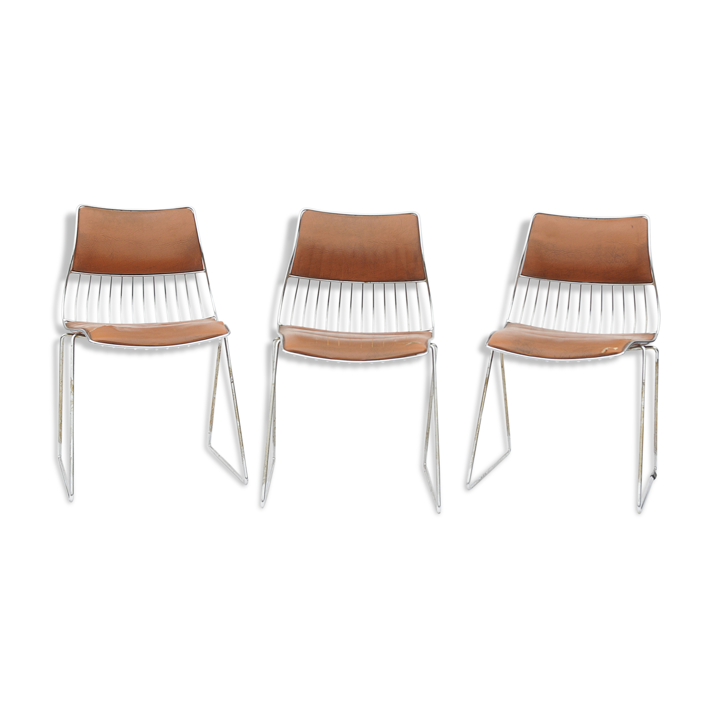 Suite of 3 chrome metal chairs