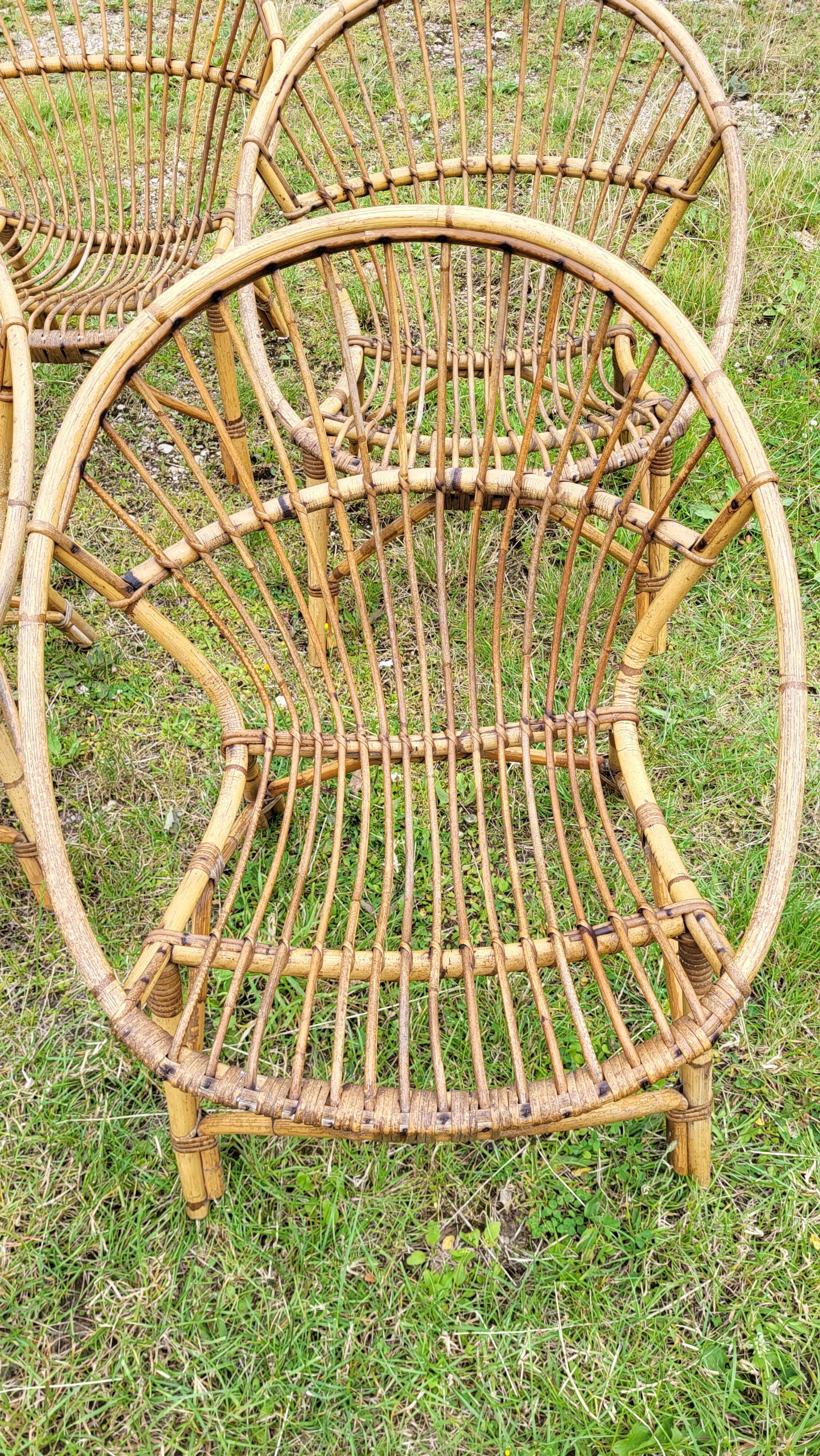 4 "shell" rattan armchairs 1960's
